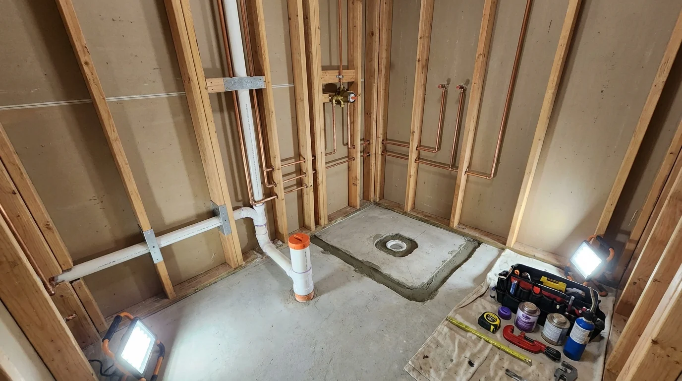 Bathroom rough-in plumbing during remodel by Johns Plumbing LLC in Chandler