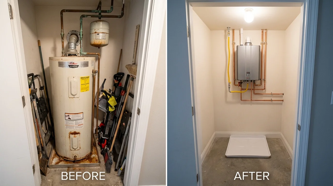 Tank water heater versus wall-mounted tankless unit comparison for Chandler, OK homeowners